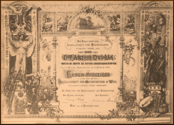Diploma of honorary membership in the Gesellschaft der Musikfreunde in Vienna