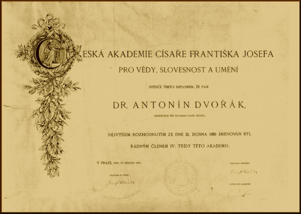 Diploma of membership in the Czech Academy for the Sciences, Literature, and Arts
