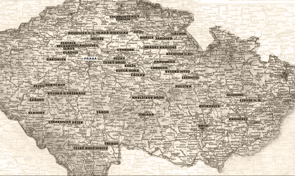 Map of places visited in the Czech lands