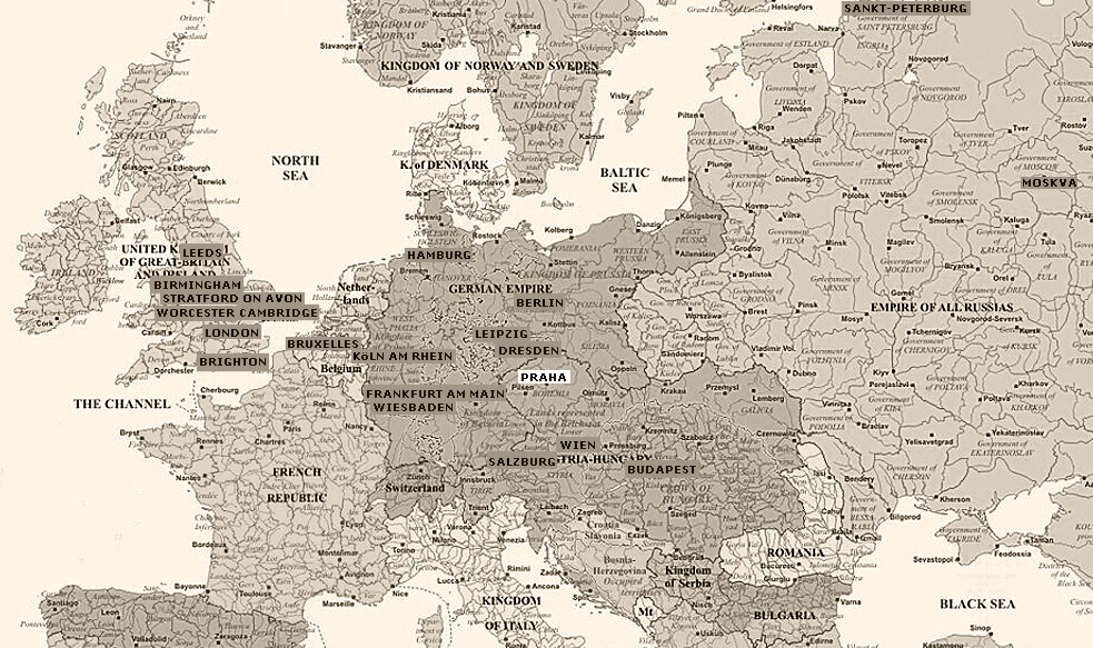 Map of places visited in Europe